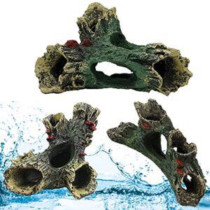 HERCOCCI Decaying Trunk Aquarium Betta Fish Ornament, Fish Tank Wood Decoration Resin Aquarium Log Cave Driftwood for Hideout Holes (3 Pack)