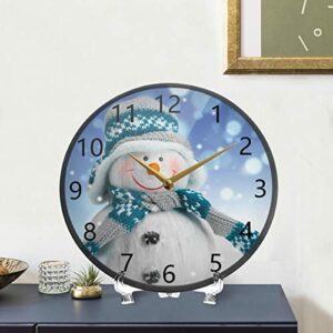 KLL Acrylic 12 Inch Round Modern Home Wall Clock,Kitchen Office and Living Room Wall Decor Battery Operated Clock, Christmas Snowman in The