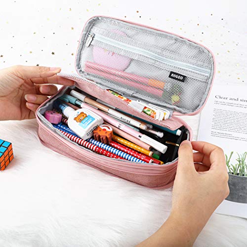 iSuperb Foldable Pencil Case Zipper Big Capacity Canvas Pencil Pouch Stationery Organizers Pen Bag Compartments Cosmetic Makeup Bags for Girls Boys