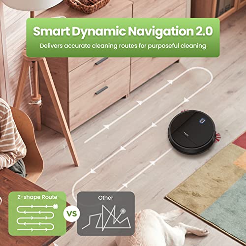 Enther Robot Vacuum Cleaner, Robotic Vacuum Cleaner with Gyro Navigation, 2600mAh, 120mins Run Time, Super-Thin, 6 Clean Modes, Self-Charging for Pet Hair Hard Floors, Carpet, Black