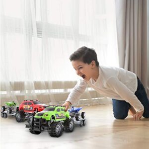 Mozlly Friction Powered Monster Trucks Car Toy SUV Towing ATV Toys Set of 2 - Monster Truck with Trailer ATV Toys for Fun Playtime Indoor or Outdoor - 2 Pack