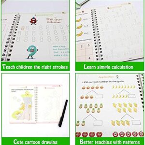 Magic Practice Copybook for Kids, Number Tracing Book for Preschoolers, Magic Calligraphy Copybook Set Practical Reusable Writing Tool for Kid Calligraphic Letter Writing Drawing Mathematics