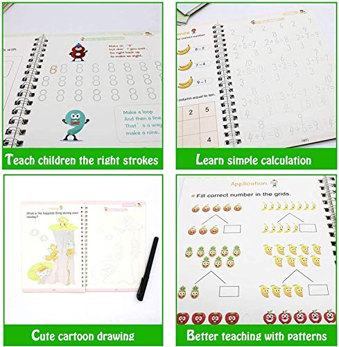 Magic Practice Copybook for Kids, Number Tracing Book for Preschoolers, Magic Calligraphy Copybook Set Practical Reusable Writing Tool for Kid Calligraphic Letter Writing Drawing Mathematics