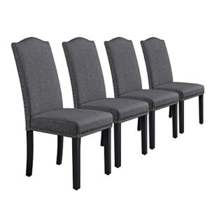 yaheetech dining chairs with rubber wood legs fabric upholstered armless chairs for kitchen dining room living room hotel weeding lounge reception, set of 4, dark gray