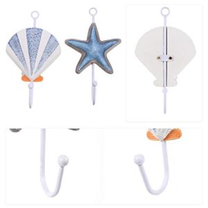 Cabilock 2pcs Mediterranean Wall Hooks Resin Coat Hook Wall Mount Key Holder Decorative Single Hanger Towel Hooks with Star Shell Design Gifts for Door Kitchen Store Closet Hats Coats Keys