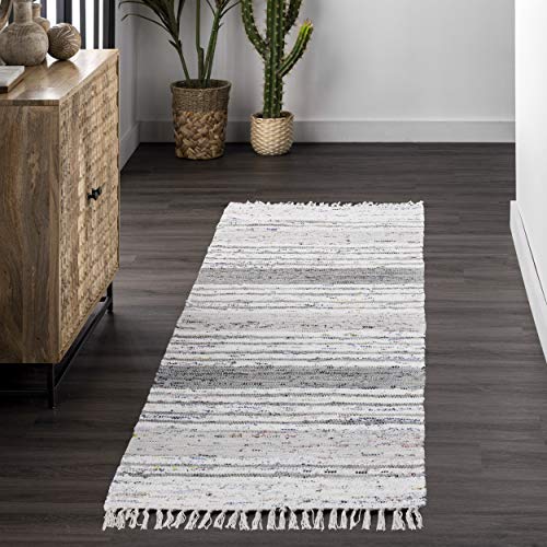 nuLOOM Regency Flatwoven Mottled Stripes with Tassels Runner Rug, 2' x 6', Grey