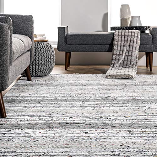 nuLOOM Regency Flatwoven Mottled Stripes with Tassels Runner Rug, 2' x 6', Grey