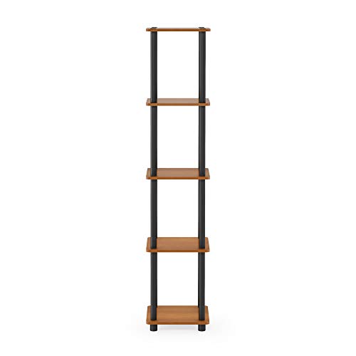 Furinno (99557LC/BK Turn-N-Tube 4-Tier Multipurpose Shelf Display Rack - Light Cherry/Black & Turn-N-Tube 5-Tier Corner Square Rack Display Shelf, Round, Light Cherry/Black