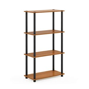 Furinno (99557LC/BK Turn-N-Tube 4-Tier Multipurpose Shelf Display Rack - Light Cherry/Black & Turn-N-Tube 5-Tier Corner Square Rack Display Shelf, Round, Light Cherry/Black