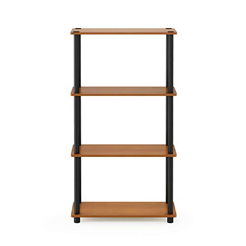 Furinno (99557LC/BK Turn-N-Tube 4-Tier Multipurpose Shelf Display Rack - Light Cherry/Black & Turn-N-Tube 5-Tier Corner Square Rack Display Shelf, Round, Light Cherry/Black