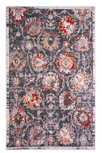 furnish my place abstract area rug - 2 ft. x 4 ft, dark grey, distressed, floral rug with rustic print