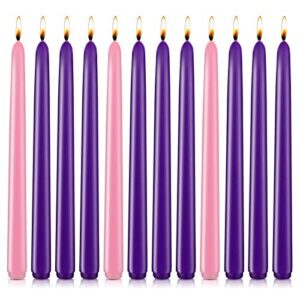 kingyo 12 pack christmas advent candles, 10" unscented and dripless taper candles - 9 purple and 3 pink