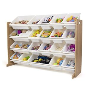 Humble Crew Toy Organizer with 20 Storage Bins, Natural/White & Natural/White Kids Book Rack Storage Bookshelf with Deep Sleeves, Universal