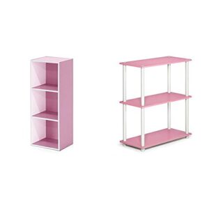 furinno 3-tier open shelf bookcase, white/pink 11003wh/pi & turn-n-tube 3-tier compact multipurpose shelf display rack, pink/white