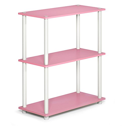 Furinno 3-Tier Open Shelf Bookcase, White/Pink 11003WH/PI & Turn-N-Tube 3-Tier Compact Multipurpose Shelf Display Rack, Pink/White