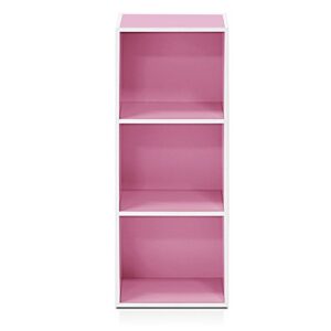 Furinno 3-Tier Open Shelf Bookcase, White/Pink 11003WH/PI & Turn-N-Tube 3-Tier Compact Multipurpose Shelf Display Rack, Pink/White