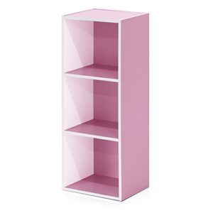 Furinno 3-Tier Open Shelf Bookcase, White/Pink 11003WH/PI & Turn-N-Tube 3-Tier Compact Multipurpose Shelf Display Rack, Pink/White