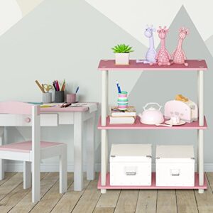 Furinno 3-Tier Open Shelf Bookcase, White/Pink 11003WH/PI & Turn-N-Tube 3-Tier Compact Multipurpose Shelf Display Rack, Pink/White