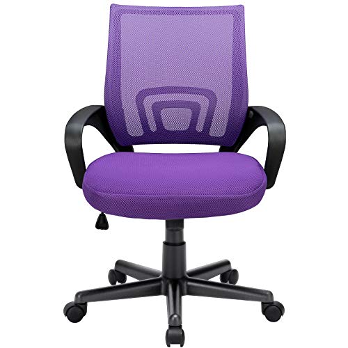 BOSSIN Office Desk Chair Mesh Ergonomic Computer Chair with Lumbar Support Modern Executive Adjustable Chair Rolling Swivel Chairs for Women Men,Black (Purple)