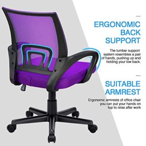 BOSSIN Office Desk Chair Mesh Ergonomic Computer Chair with Lumbar Support Modern Executive Adjustable Chair Rolling Swivel Chairs for Women Men,Black (Purple)