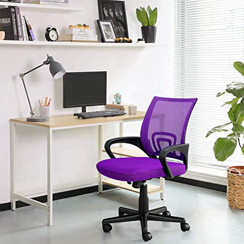 BOSSIN Office Desk Chair Mesh Ergonomic Computer Chair with Lumbar Support Modern Executive Adjustable Chair Rolling Swivel Chairs for Women Men,Black (Purple)