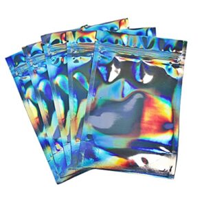 Self-Standing Mylar Bags for Food Storage: Resealable Set of 50 Easy Slide Open and Smell Proof Holographic Bags | 4x6 Inch Food-Grade & Reusable Plastic Stash Bag | Small Bags with Lay Flat Designs