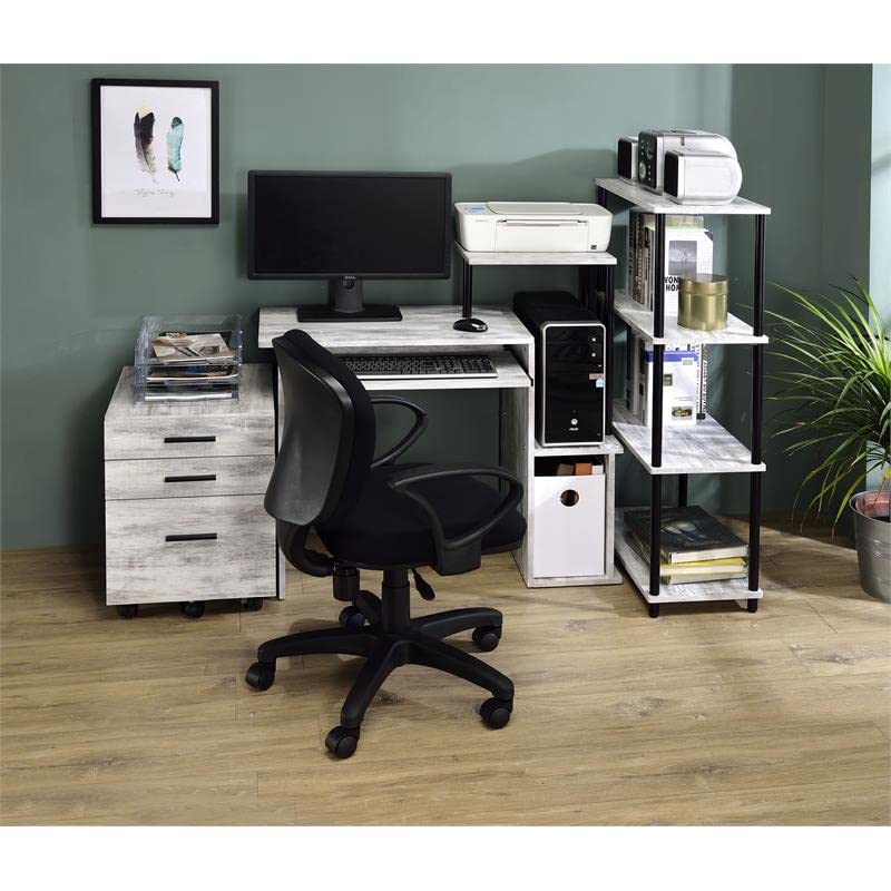 Acme Furniture Lyphre Computer Desk, Weathered White and Black