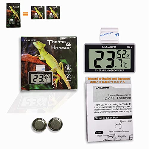 LXSZRPH Reptile Thermometer Hygrometer HD LCD Reptile Tank Digital Thermometer with Hook Temperature Humidity Meter Gauge for Reptile Tanks, Terrariums, Vivarium (2packs)