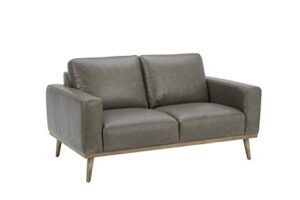 amazon brand – rivet modern leather loveseat sofa couch with wood base, 63.4"w, gray
