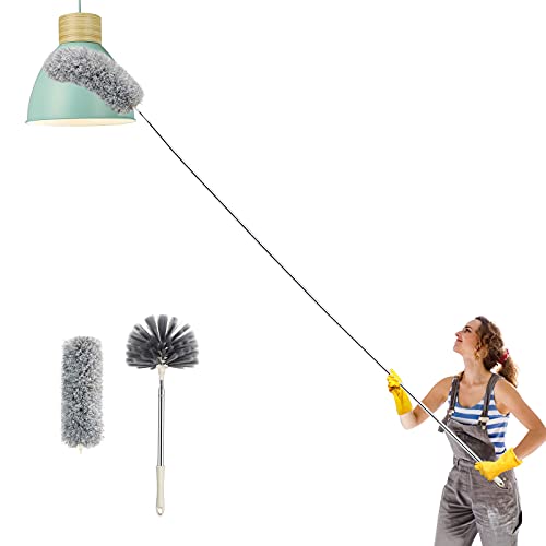 Abealv Telescoping Microfiber Duster Extendable Cobweb Duster, High Ceiling Stainless Steel Long Dusters，Scratch-Resistant Bendable Duster, 100 inches Extension Pole Cleaning Tools (Dark Gray)