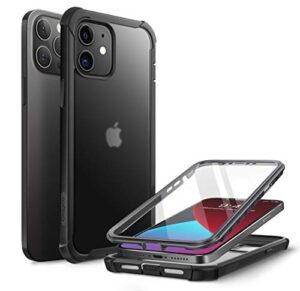 clayco forza series case for iphone 12/12 pro 6.1 inch (2020 release), built-in screen protector, dual layer rugged cover with full-body soft tpu bumper (black)