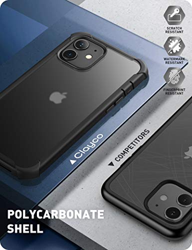 Clayco Forza Series Case for iPhone 12/12 Pro 6.1 inch (2020 Release), Built-in Screen Protector, Dual Layer Rugged Cover with Full-Body Soft TPU Bumper (Black)