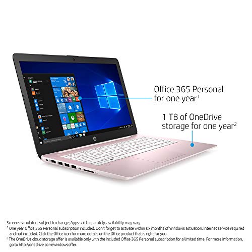 HP Stream 14" HD WLED-backlit Laptop, Intel Celeron N4000, 4GB DDR4, 64GB eMMC, WiFi, Bluetooth, Webcam, HDMI, Windows 10 S, Microsoft Office 365 and 1TB OneDrive Cloud Storage, 64GB ABYS MicroSD Card