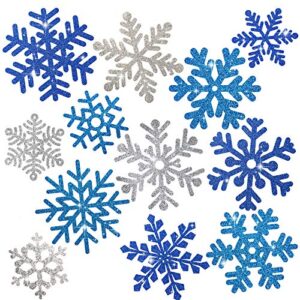 whaline snowflake cut-outs 48pcs glitter blue silver snowflake cutouts double-sided holiday cut-outs with glue point for winter christmas wonderland frozen party home decoration, assorted size
