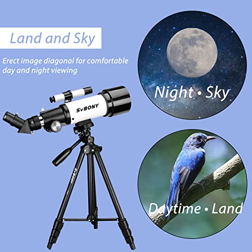 SVBONY SV501P Telescope for Kids Beginners Adults, Astronomical Refracting Telescope for Gift Moon Planets, 70mm Aperture 400mm AZ Mount, Astronomical Telescope, with Tripod and Backpack