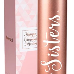 Sister Gifts from Sisters, Insulated Stainless Steel Tumblers with Lids and Straws, For Birthday/Christmas, "Side by Side or Miles Apart, Sisters are Always Connected by Hearts"(20 oz) Rose gold