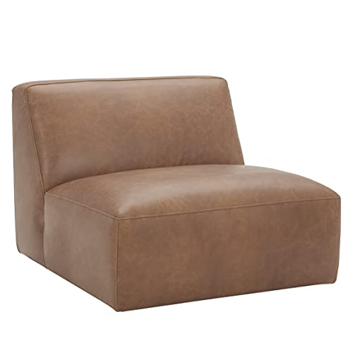 Amazon Brand – Rivet Modern Armless Living Room Lounge Chair, 35.4"W, Cognac Brown Leather