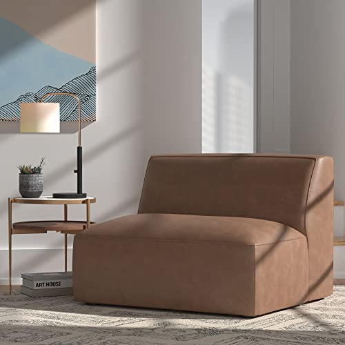 Amazon Brand – Rivet Modern Armless Living Room Lounge Chair, 35.4"W, Cognac Brown Leather