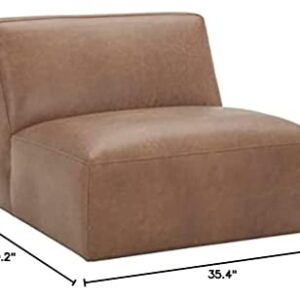 Amazon Brand – Rivet Modern Armless Living Room Lounge Chair, 35.4"W, Cognac Brown Leather