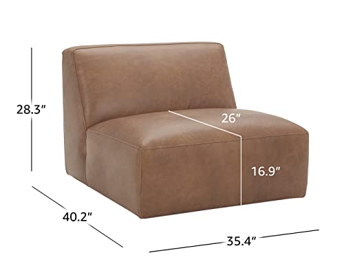 Amazon Brand – Rivet Modern Armless Living Room Lounge Chair, 35.4"W, Cognac Brown Leather