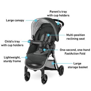 GRACO FastAction SE Travel System Includes Quick Folding Stroller and SnugRide 35 Lite Infant Car Seat, Derby