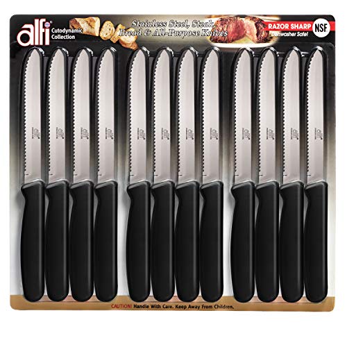 Alfi All-purpose Knives Aerospace Precision Rounded-tip - Made in USA (Classic Black, 12 Pack)