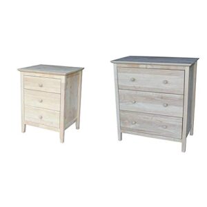 international concepts nightstand with 3 drawers, standard & dresser with 3 drawers, unfinished
