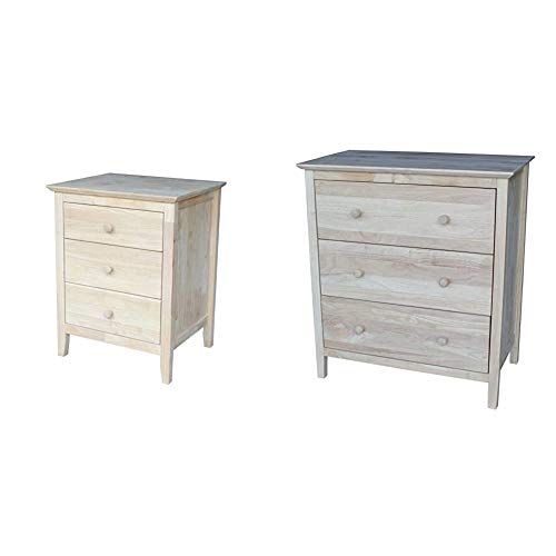 International Concepts Nightstand with 3 Drawers, Standard & Dresser with 3 Drawers, Unfinished