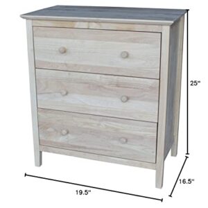 International Concepts Nightstand with 3 Drawers, Standard & Dresser with 3 Drawers, Unfinished