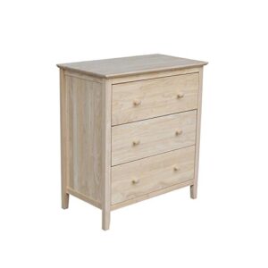 International Concepts Nightstand with 3 Drawers, Standard & Dresser with 3 Drawers, Unfinished