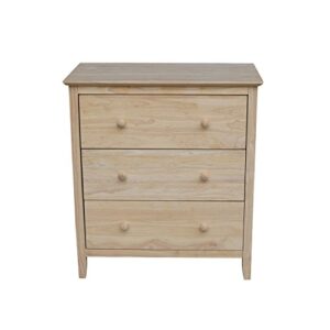 International Concepts Nightstand with 3 Drawers, Standard & Dresser with 3 Drawers, Unfinished