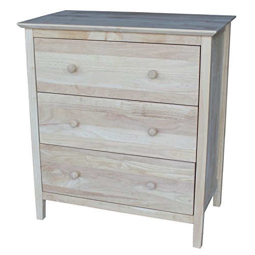 International Concepts Nightstand with 3 Drawers, Standard & Dresser with 3 Drawers, Unfinished