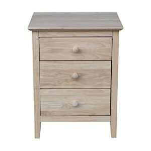 International Concepts Nightstand with 3 Drawers, Standard & Dresser with 3 Drawers, Unfinished