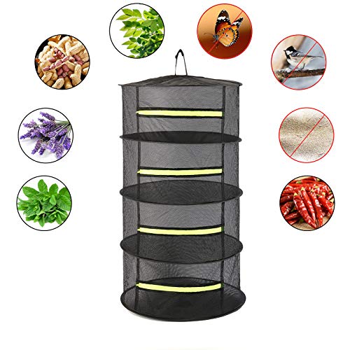 MVIFDUSGS Herb Drying Rack Net 4 Layer Black Mesh Drying Rack Hanging Drying net with Pruning Shears for Hydroponics (D24xH29.92inch)